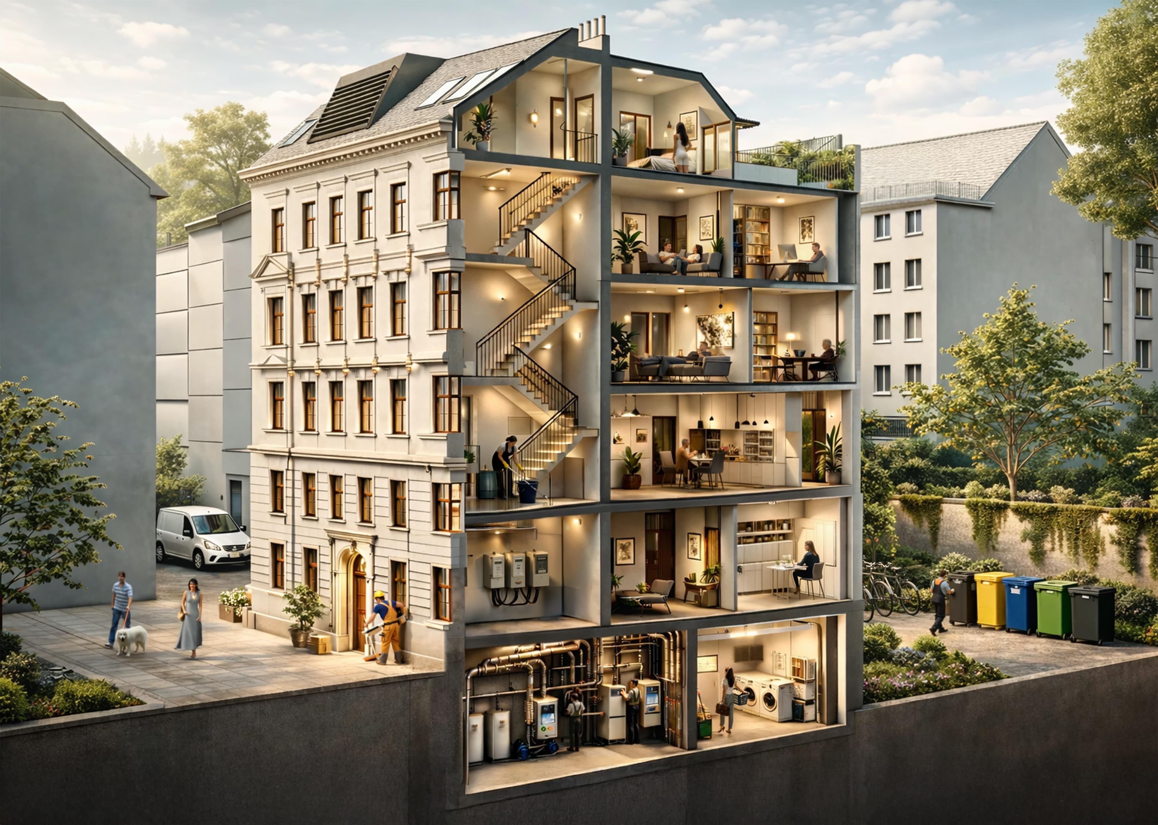 Immobilienverwaltung — Querschnitt eines Mehrfamilienhauses